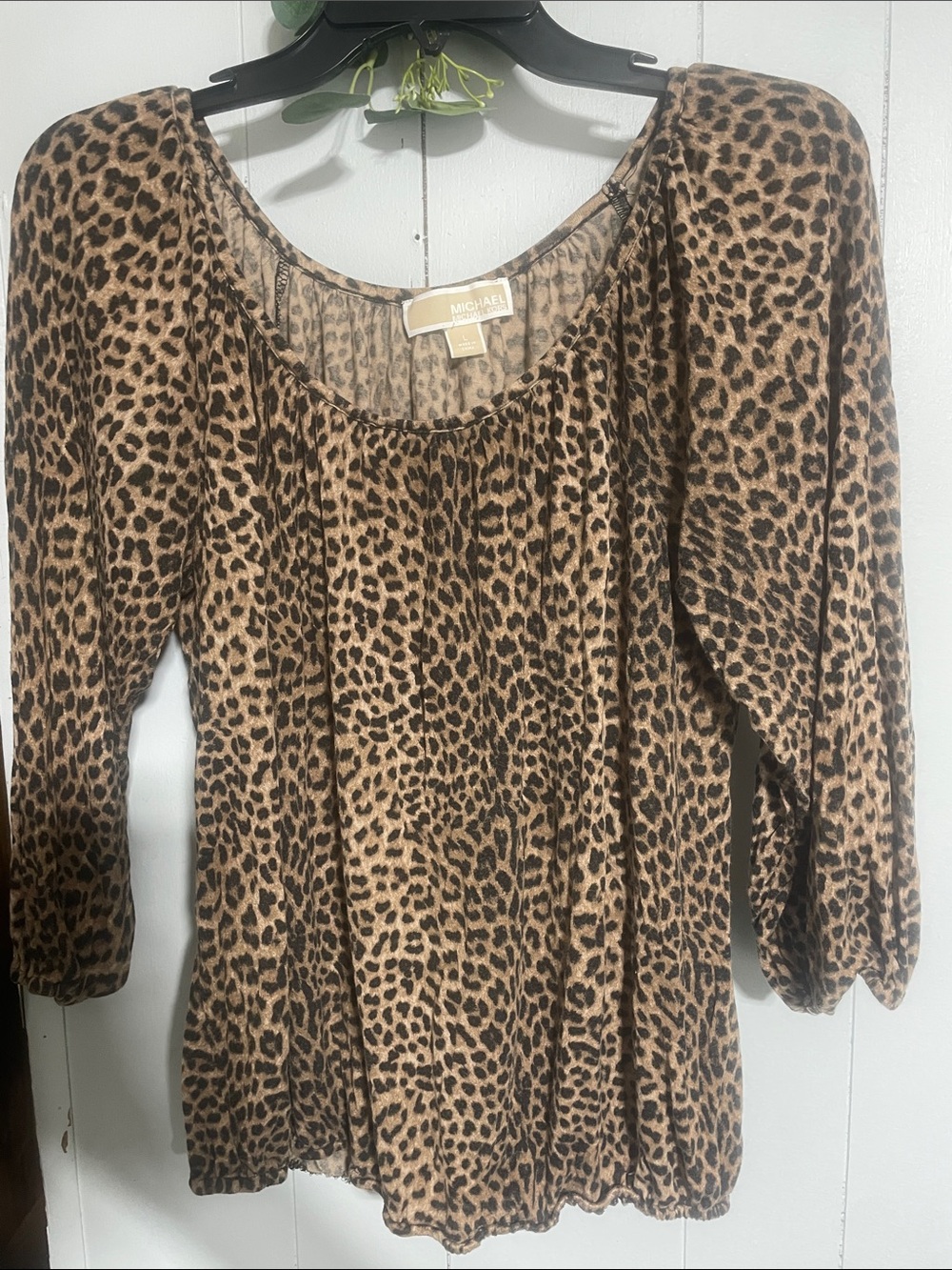 Michael Kors Leopard Print Scoop Neck Top in Brown and Black